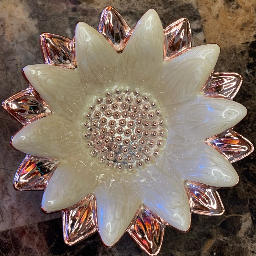 Cynthia Rowley, New York designer,rose gold sunflower trinket dish.